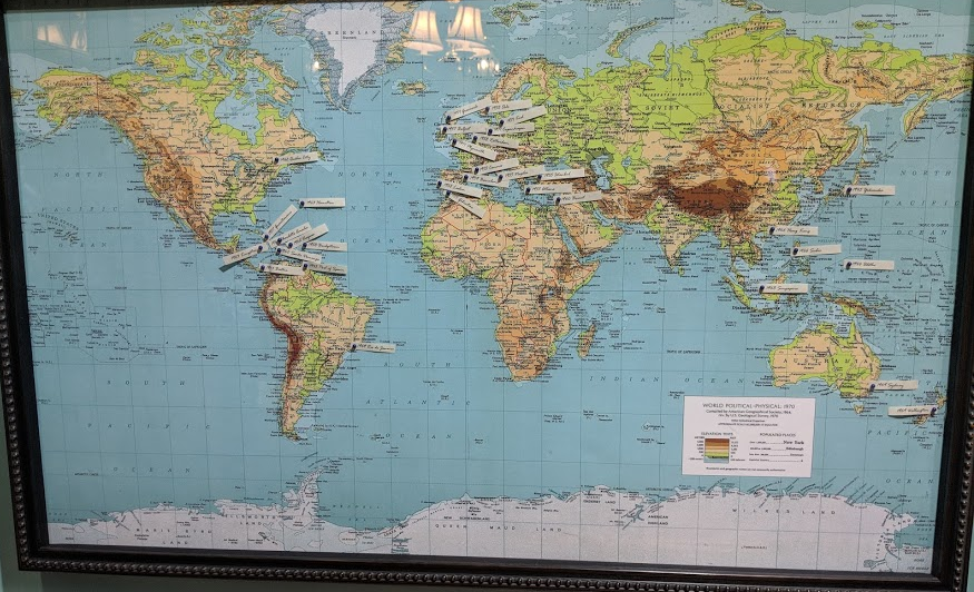map taken inside the carrier museum showing all locations the carrier has visited
